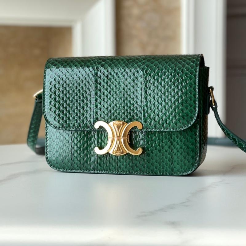 Celine Shoulder Handbag 188423 Snake Skin Green